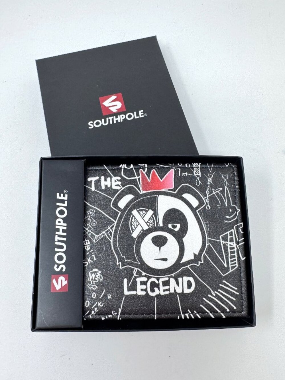 Southpole Legend Bear Graffiti Y2K Bifold Wallet Black Faux Leather  NEW